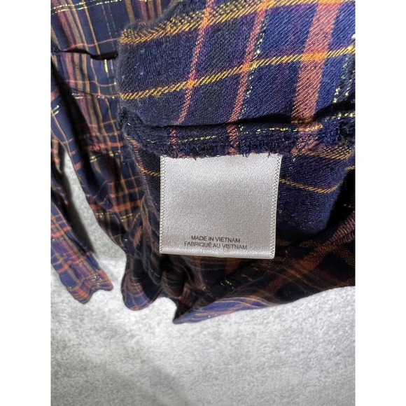 Express Boyfriend Plaid Metallic Long Sleeve Snap Front Shirt Womens Size Small - Picture 5 of 15